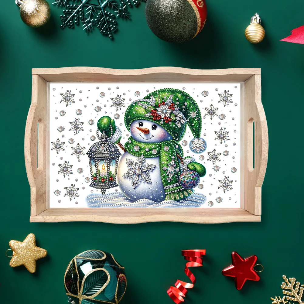 DIY Green Elk Christmas Diamond Painting Wooden Serving Tray Home Decoration