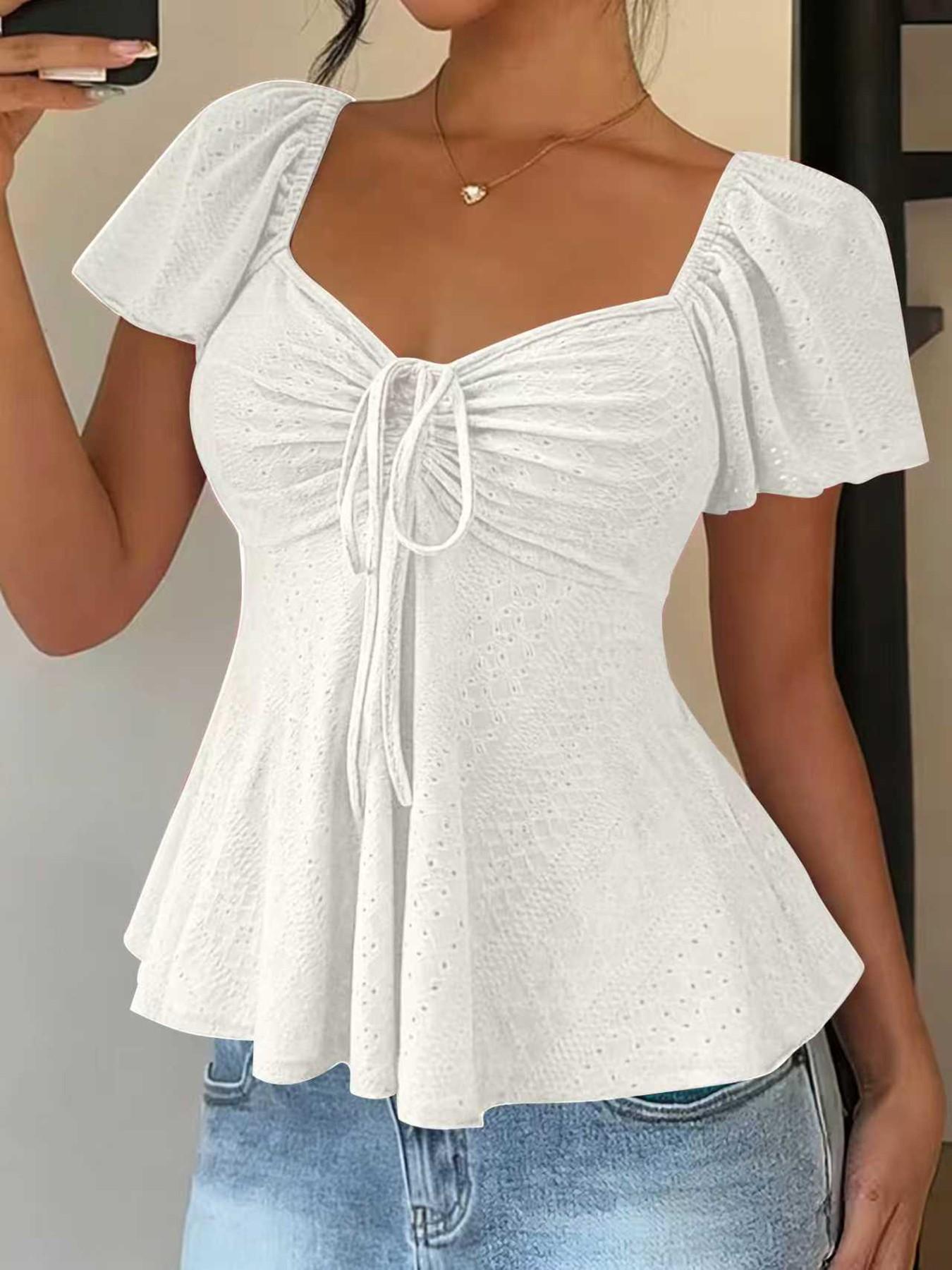 Women's Sweet Cute Style Breathable Lightweight Short Sleeve Top Blouse for Daily, Everyday Wear, Summer Casual Wear, Comfortable and Stylish Shirts Women's Sweet Cute Style Breathable Lightweight Short Sleeve Top Blouse for Daily, Everyday Wear, Summer Casual Wear, Comfortable and Stylish Shirts
