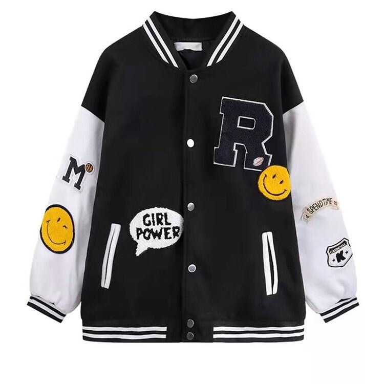 Smiling Face letter Embroidery Baseball Jacket
