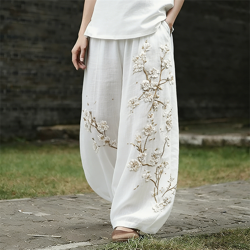 Classy Almond Blossom Japanese Art Linen Pants wearshes