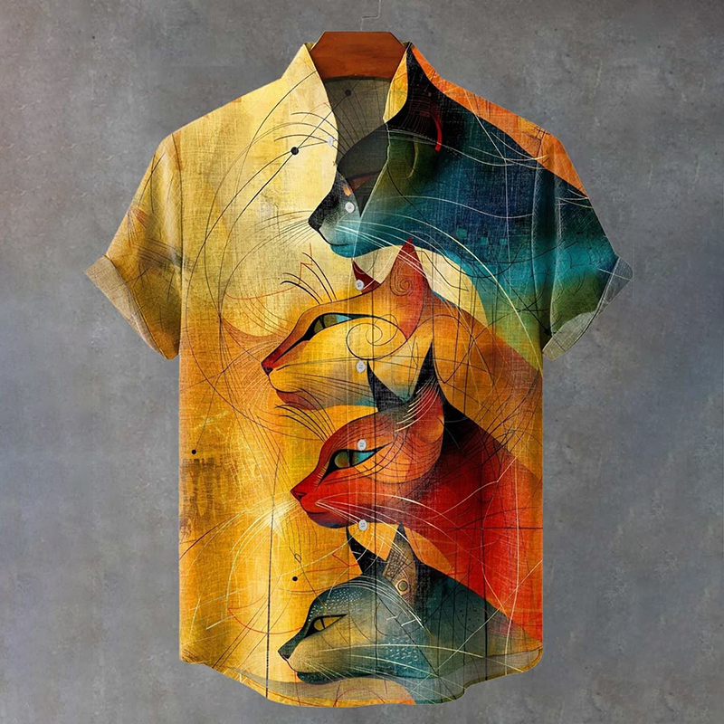 Men's Cat Pattern Art Print Casual Shirt  artssus