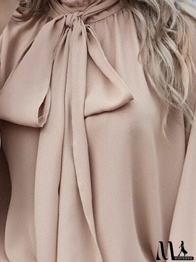 MidiSono - Tie Neck Lantern Sleeve Blouse