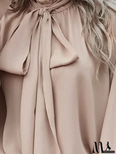 MidiSono - Tie Neck Lantern Sleeve Blouse