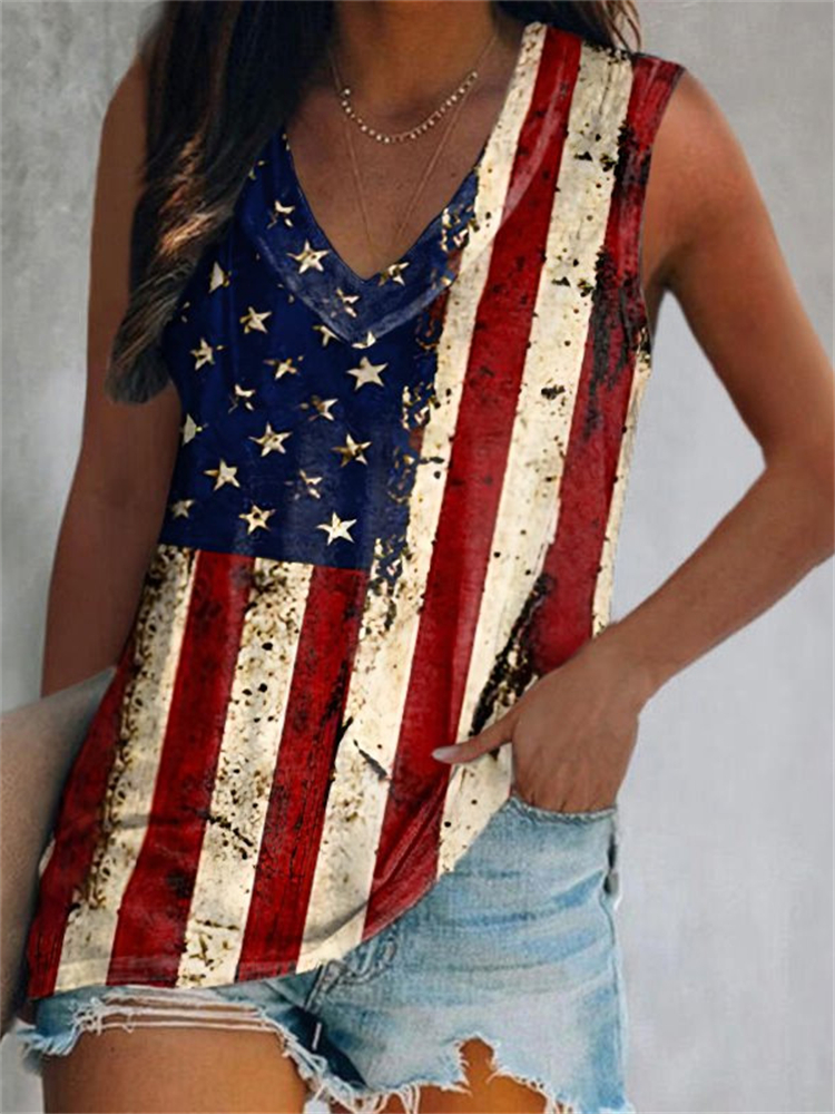 wearshes Flag Inspired Graffiti V Neck Tank Top