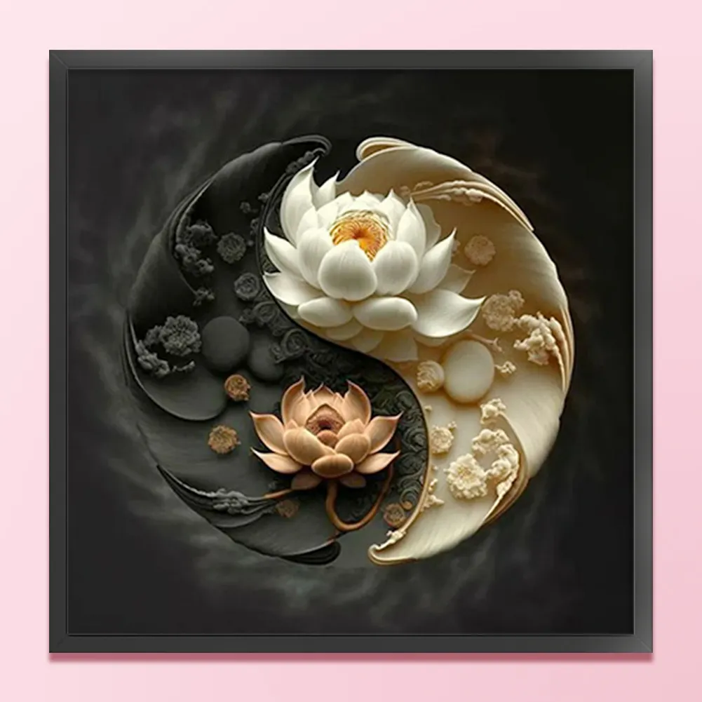 11CT Full Stamped&nbsp;Cross Stitch - Yin Yang Lotus(Canvas|40*40CM)
