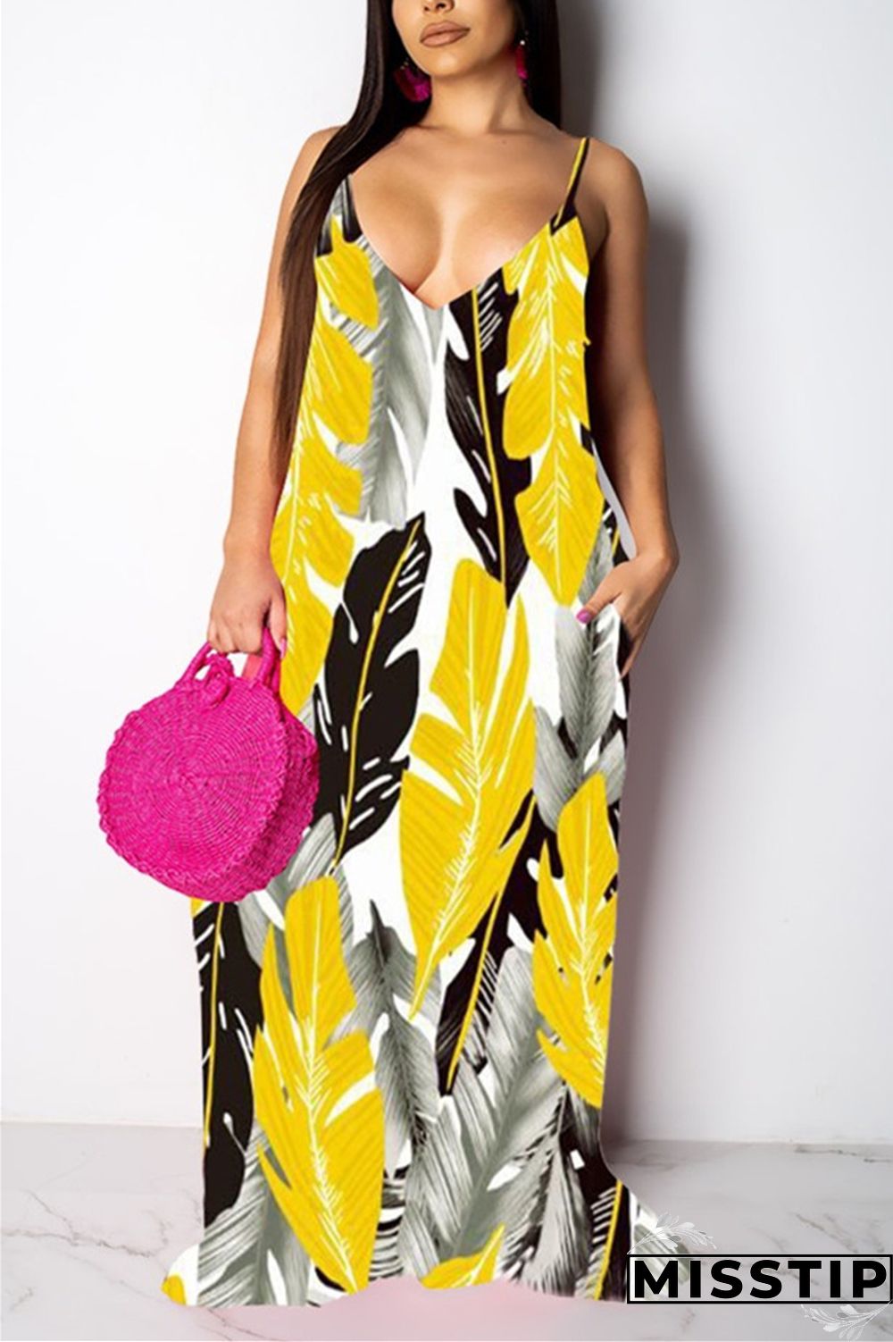 Blue Fashion Sexy Printed Sling Loose Dress