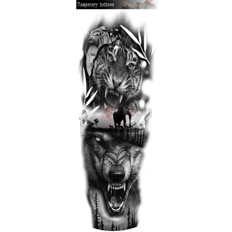  Temporary Tattoos Skeleton Hand For Men Women Horrer Adult Wolf Tiger Full Skull Totem Tatto Body Arm Legs Tattoos 921-1