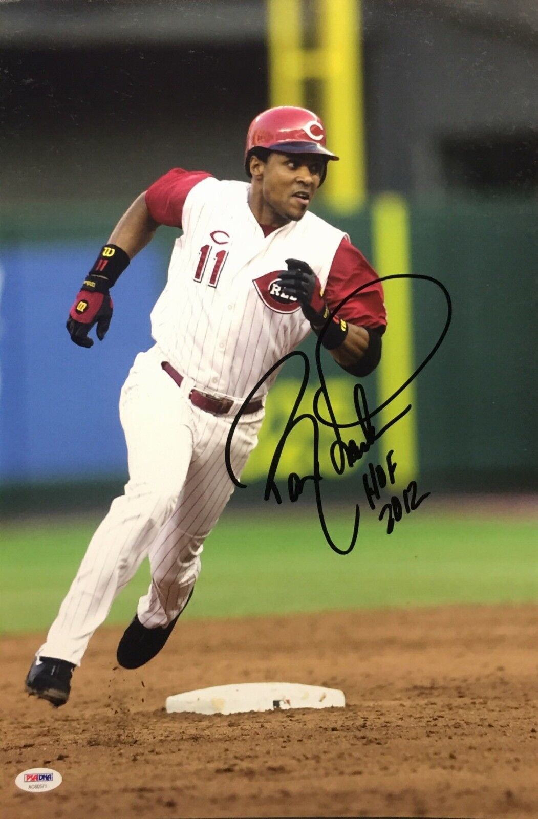 Barry Larkin Signed Reds Baseball 12x18 Photo Poster painting *Reds HOF 2012