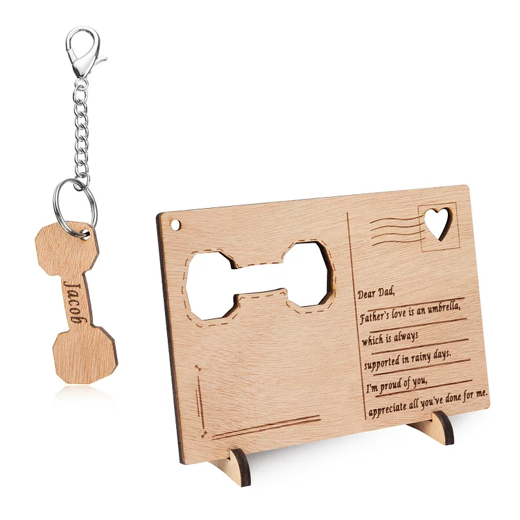 Personalized Wooden Postcard Keychain Set Barbell Keepsake for Family