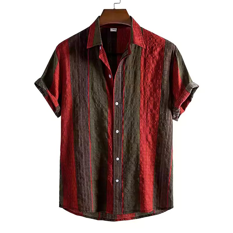 Red Striped Short Sleeve Casual Shirt letclo 