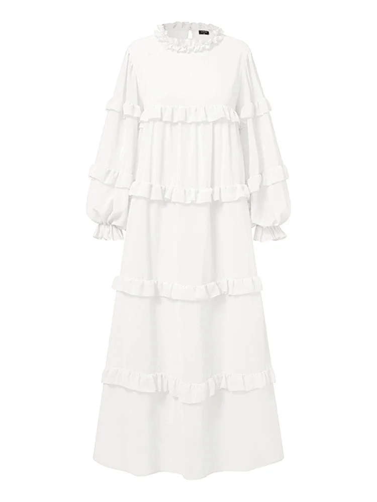 Women Maxi Dress VONDA 2022 Casual Solid Flare Sleeve Loose O Neck Pleat Long Sleeve Dresses Bohemian Vestidos Autumn Black Robe