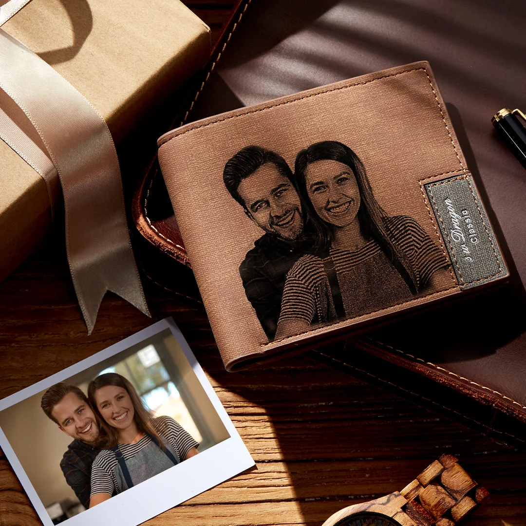 Father's Day Gifts For Men - Custom Photo Engraved Wallet Personalized Wallets
