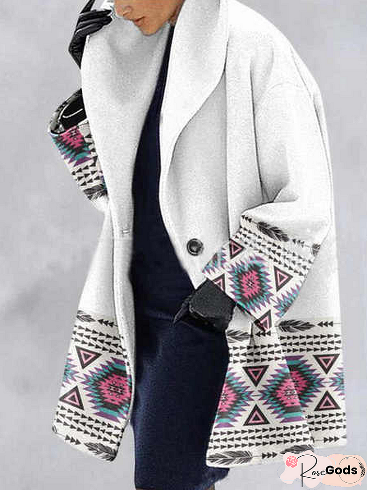 Casual Ethnic Winter No Elasticity Loose Long Sleeve Shawl Collar Woolen Mid-Long Other Coat For Women