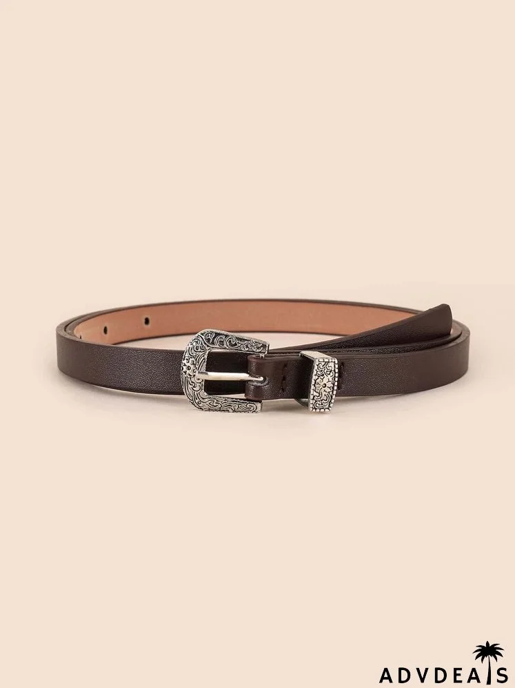 Textured Metal Buckle Belt With Punch Tool