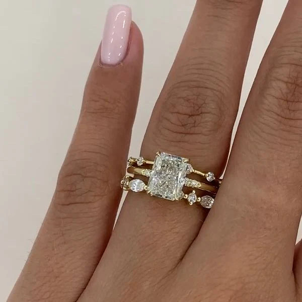 Dreamy Wedding Radiant Cut Sterling Silver Bridal Set With Round & Marquise Design