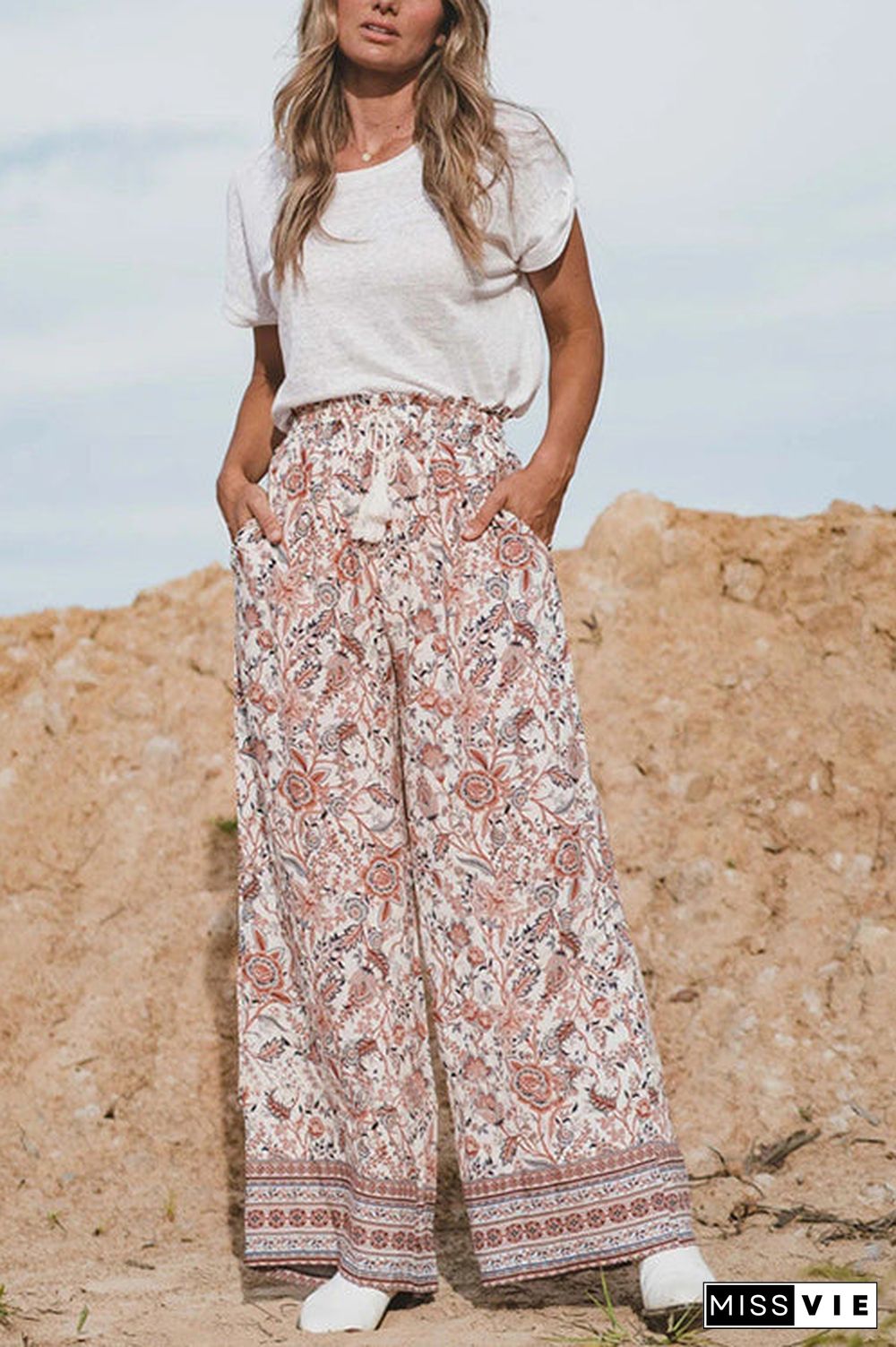 Boho Floral Wide Leg Palazzo Pants