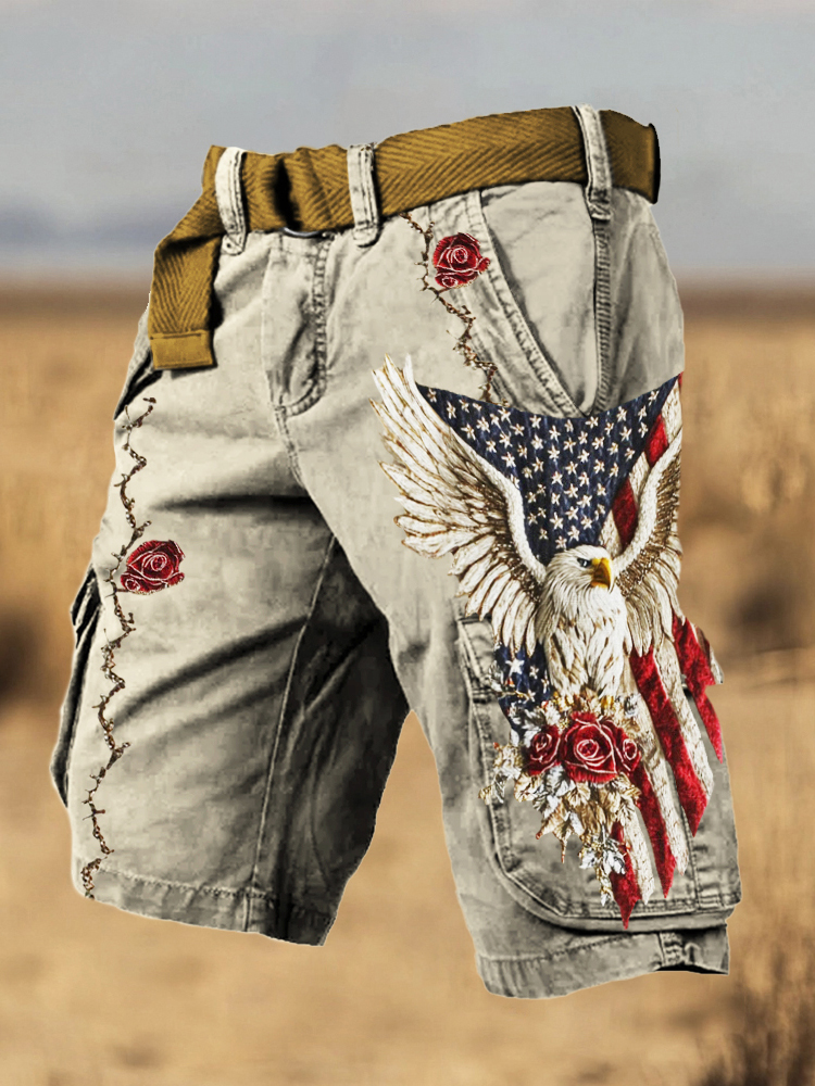  Western Style Flag & Bald Eagle Embroidered Men's Shorts Westsshops