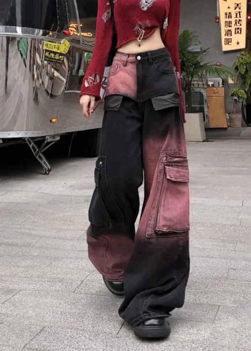 Modern Gradient Color Oversized With Pockets Denim Pants Spring