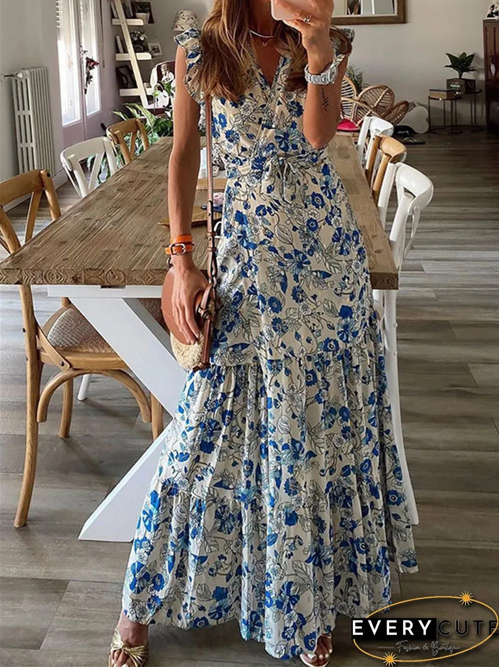 Printed Lace Up Dress for Women