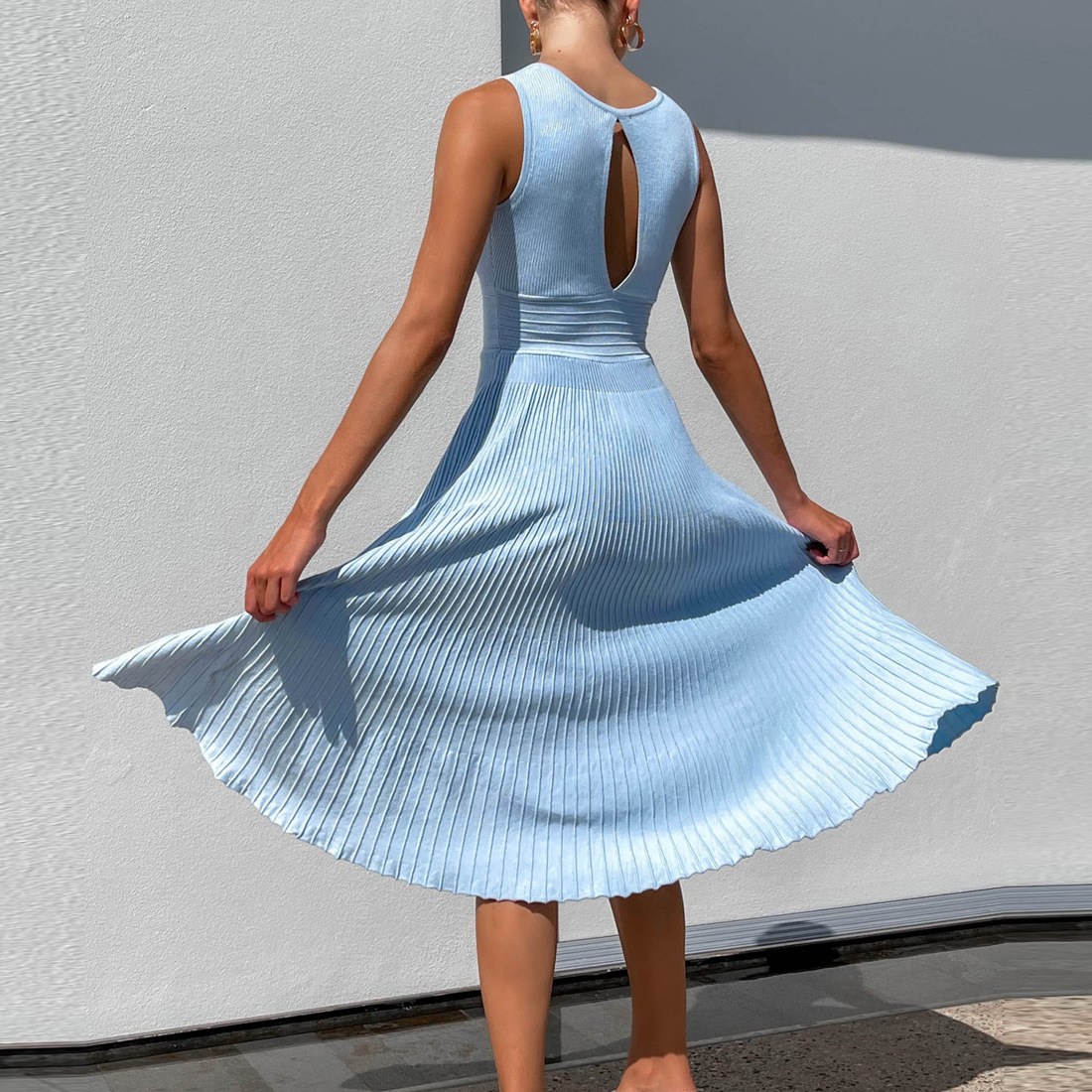Ootddress Knit V-Neck For Women Maxi Dress Y2k Backless Fashion Knitwear Party Dress Casual Baggy High Waist Summer Female Dress