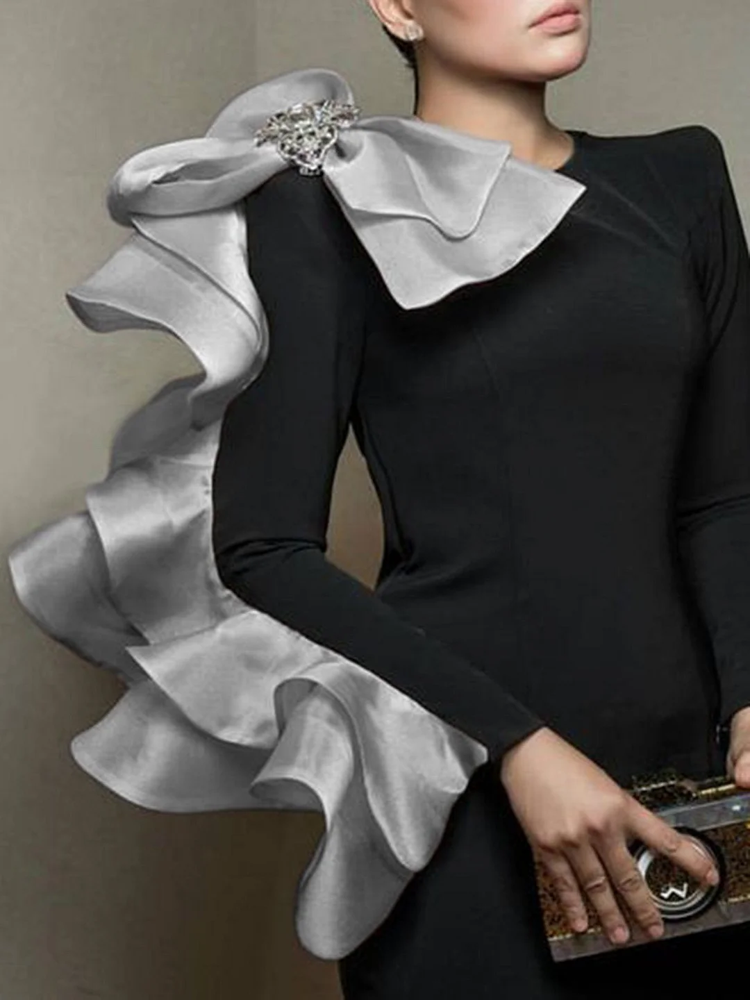 Paneled Color-block Ruffled Bow Top
