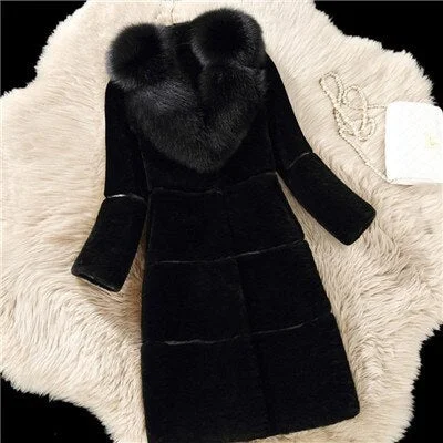 Luxury Winter Faux Fur Coat Women Thick Long Sleeve Jacket Fashion Women Fake Fox Fur Collar Outerwear Women Warm Faux Fur Coat