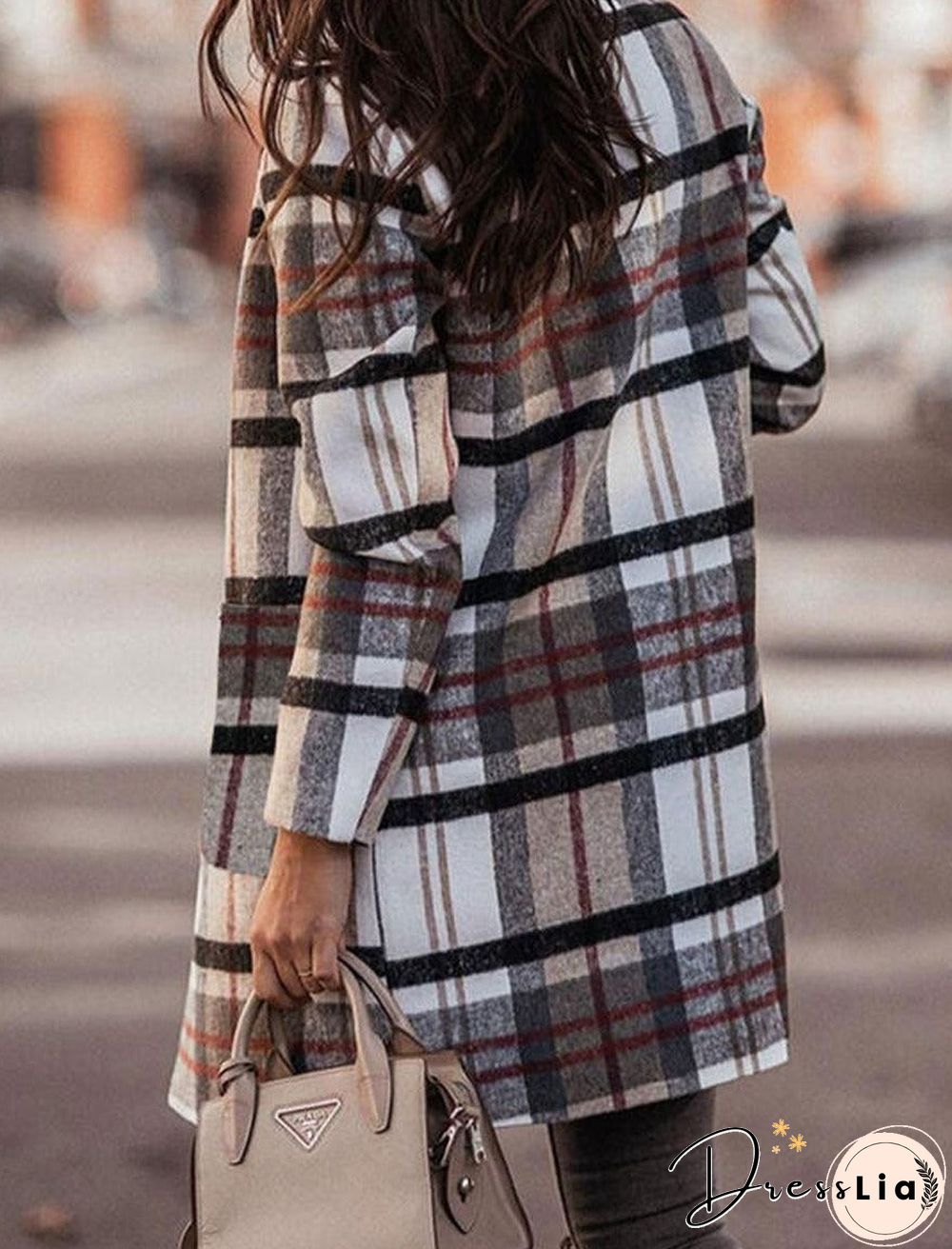 Casual Loose Plaid Woolen Cardigan Coat