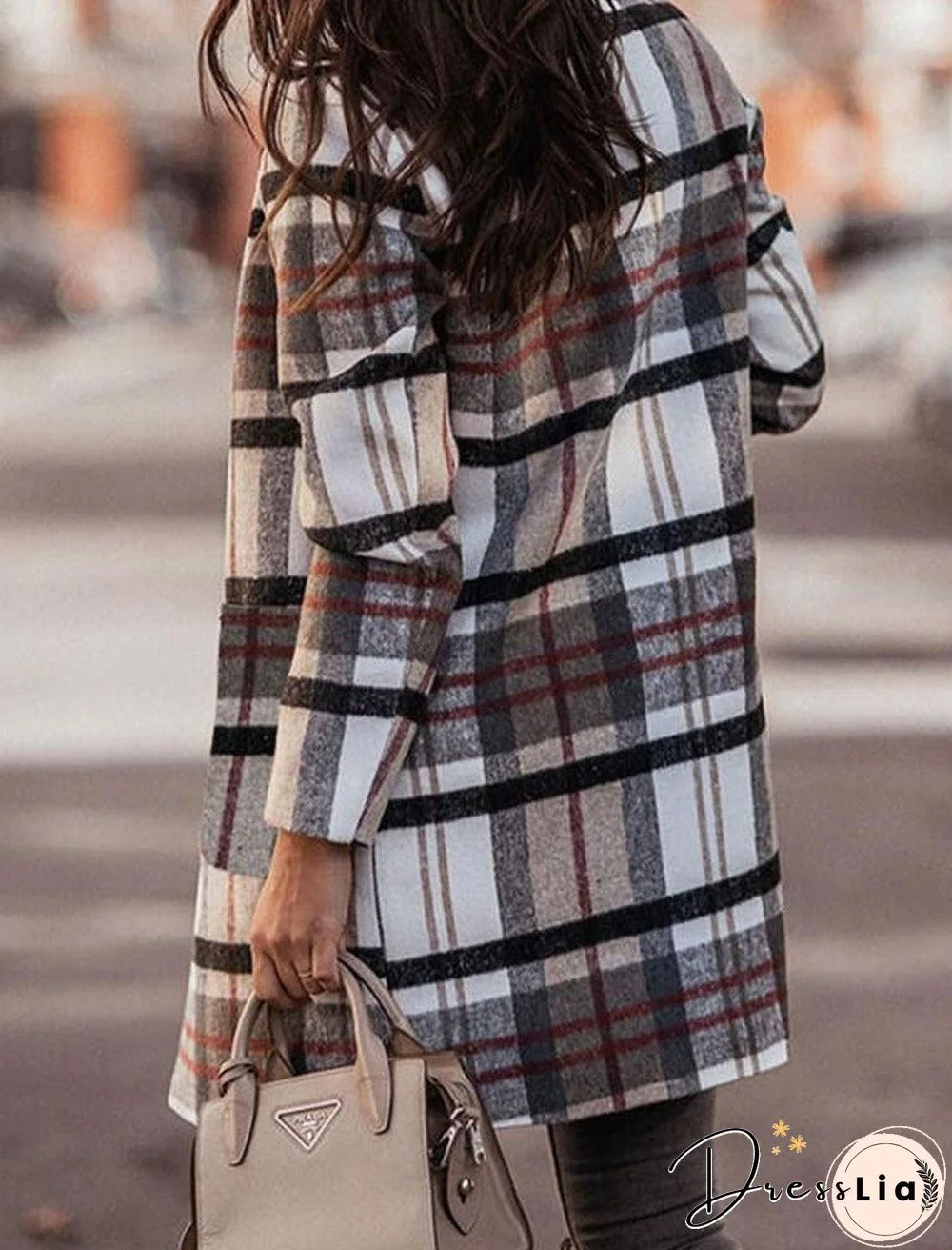 Casual Loose Plaid Woolen Cardigan Coat