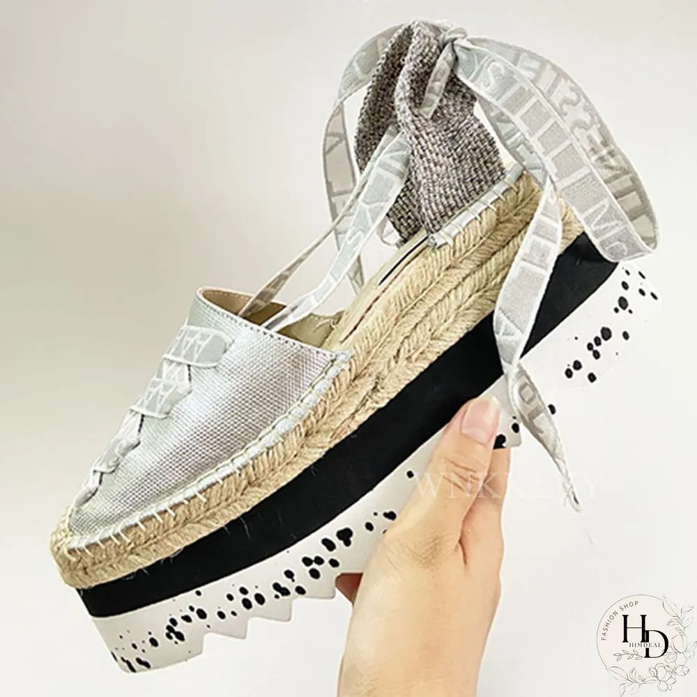 Flat Platform Denim Cloth Sandals Women Thick Sole Mixed Color Ankle Strappy Sandalias