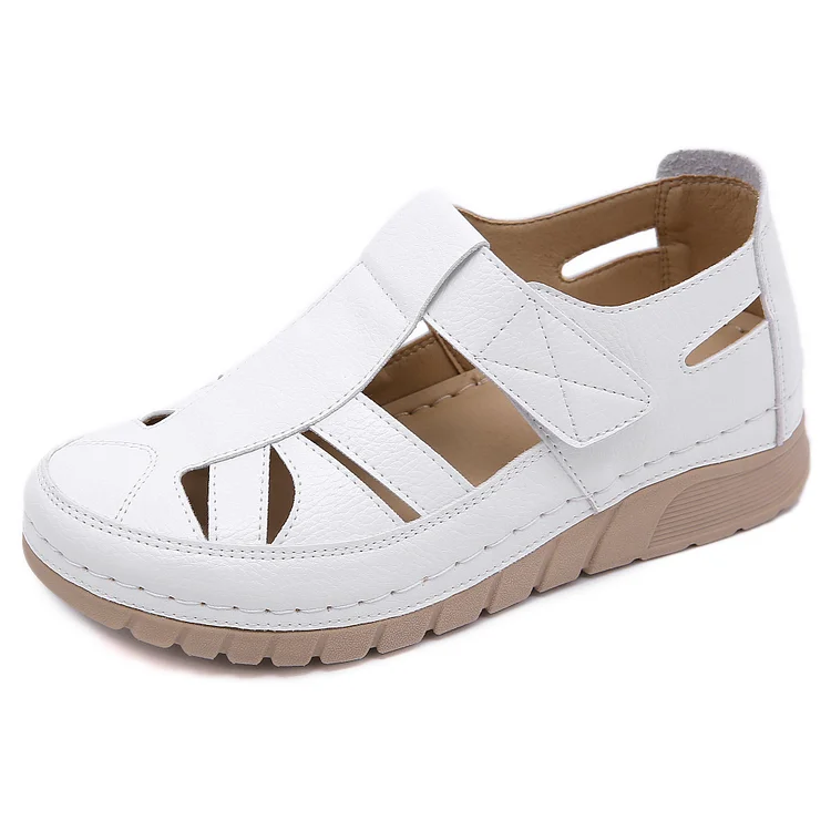 Vanccy - Soft PU Leather Closed Toe Vintage Anti-Slip Sandals QueenFunky