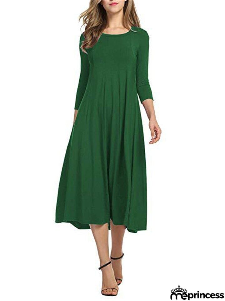 Stylish Solid Color Round Collar Pullover Dresses