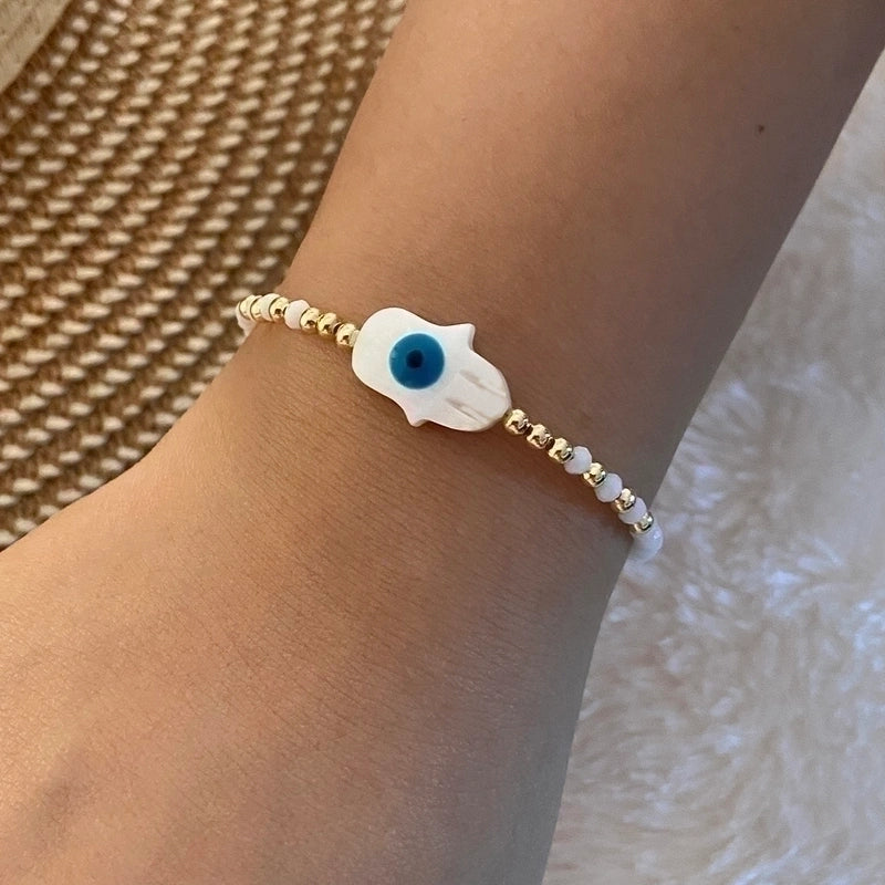 Vintage Style Devil’s Eye Star Heart Shape Stainless Steel Artificial Crystal Shell Beaded Handmade Bracelets