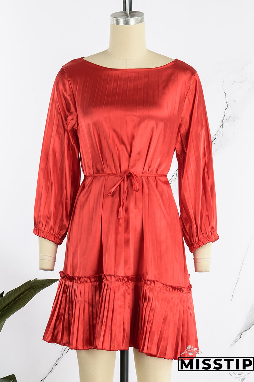 Black Casual Solid Patchwork Fold O Neck Pleated Dresses