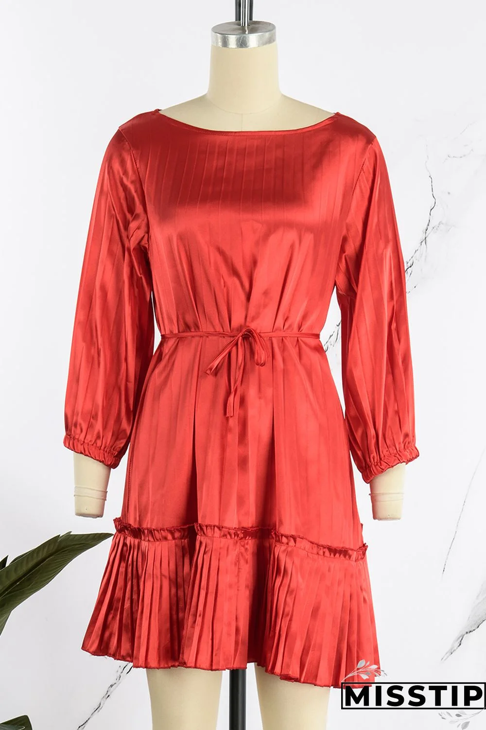 Black Casual Solid Patchwork Fold O Neck Pleated Dresses