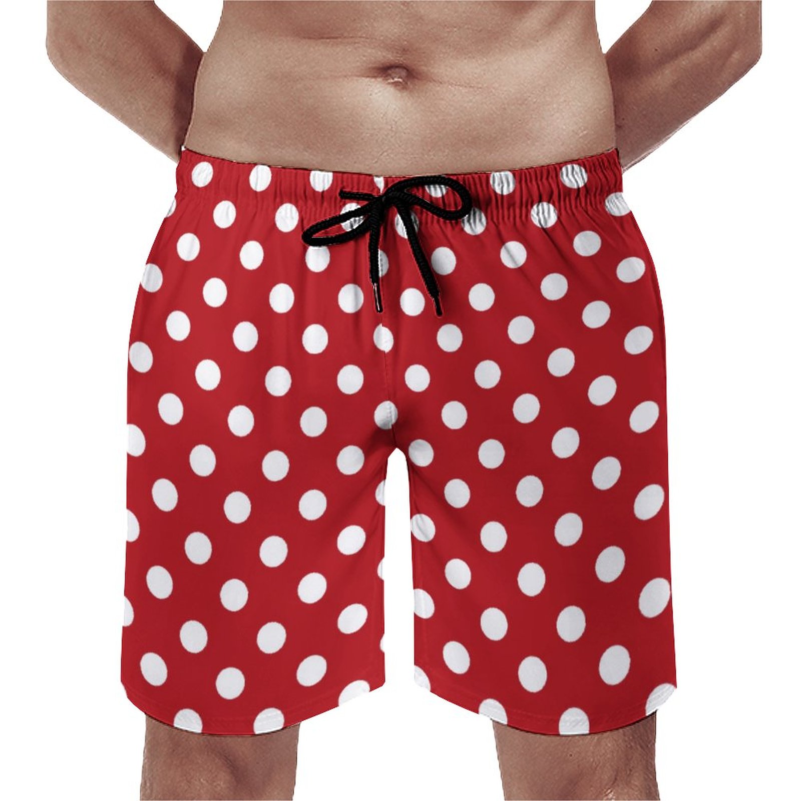 Red And White Polka Dot Elegant Men's Swim Trunks Summer Board Shorts Quick Dry Beach Short with Pockets