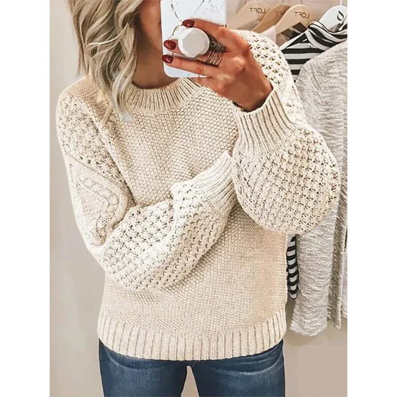 Wongn Wongn Women's Fashion Women's Jumper Long Sleeve Round Neck Stitch Sweater Women's Top