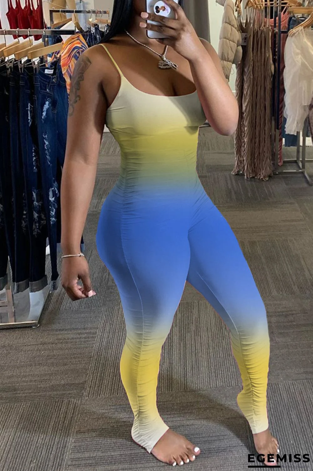 YellowBlue Sexy Fashion Printed Sling Slim Jumpsuit | EGEMISS
