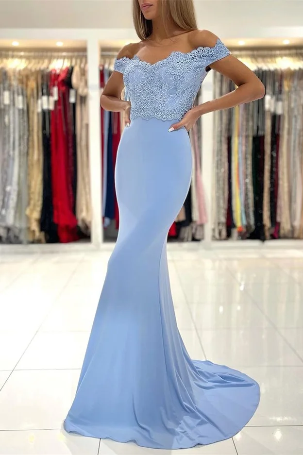 Stunning Off-the-Shoulder Mermaid Prom Dress Long With Lace Appliques - lulusllly