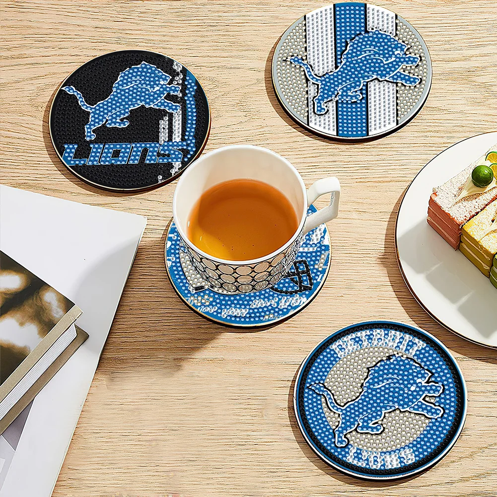 Detroit Lions 6pcs DIY Diamond Painting Acrylic Coasters Holder for Beginner Adult