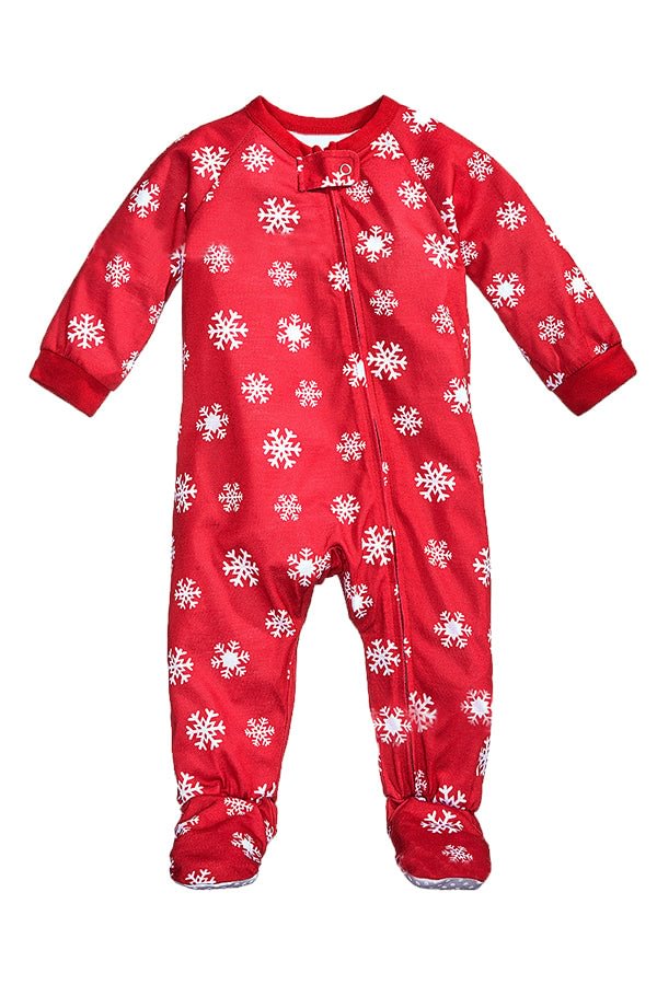 Baby Long Sleeve Snowflake Printed Christmas Family Footie Pajama Red-elleschic