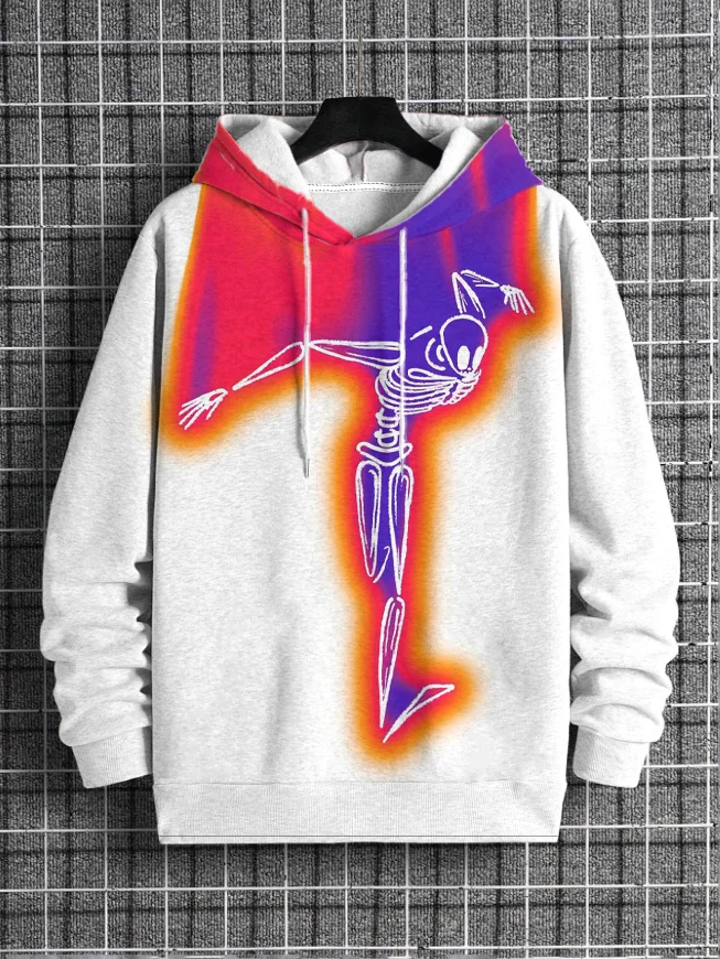 Men's Gradient Hyperrealism Skull Art Print Hooded Sweatshirt