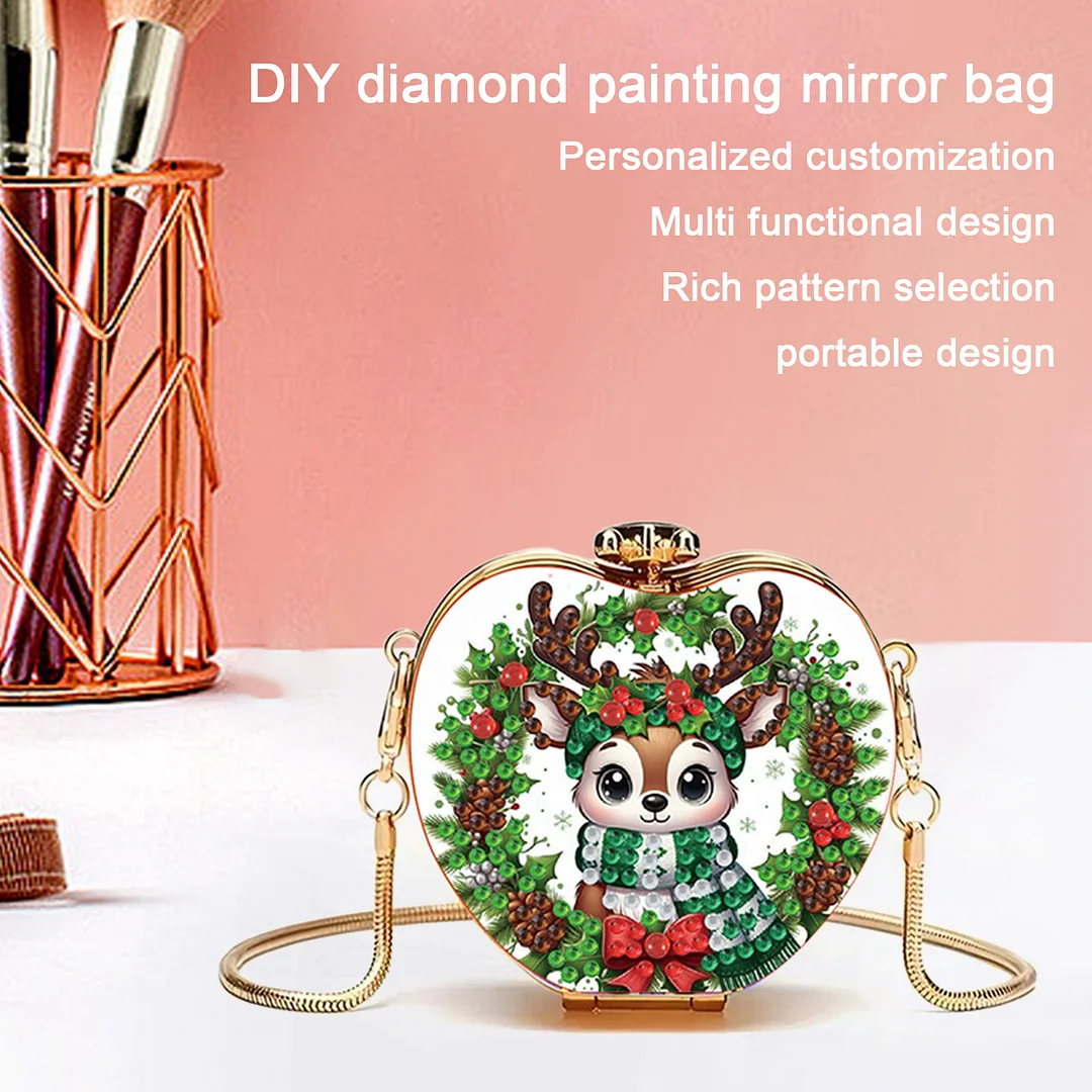 Xmas Reindeer DIY Acrylic Love Art Diamond Painting Coin Purse w/Chain for Women