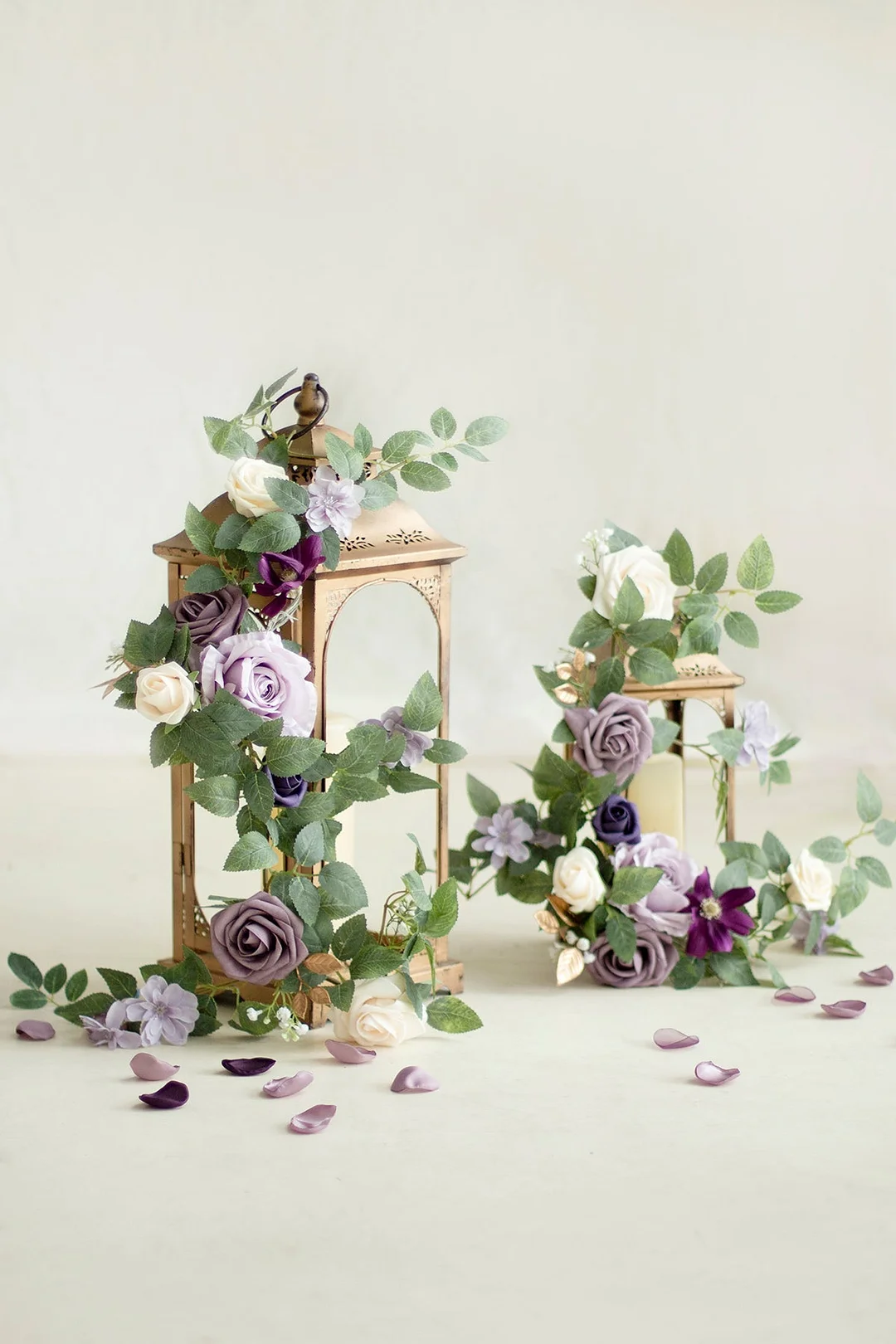 Lantern Floral Arrangements in Lilac & Gold