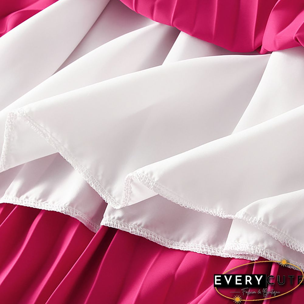 Rosy Elastic Waist A-line Pleated Maxi Skirt