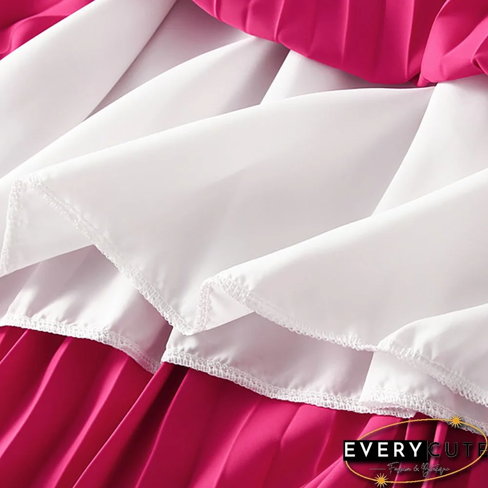 Rosy Elastic Waist A-line Pleated Maxi Skirt