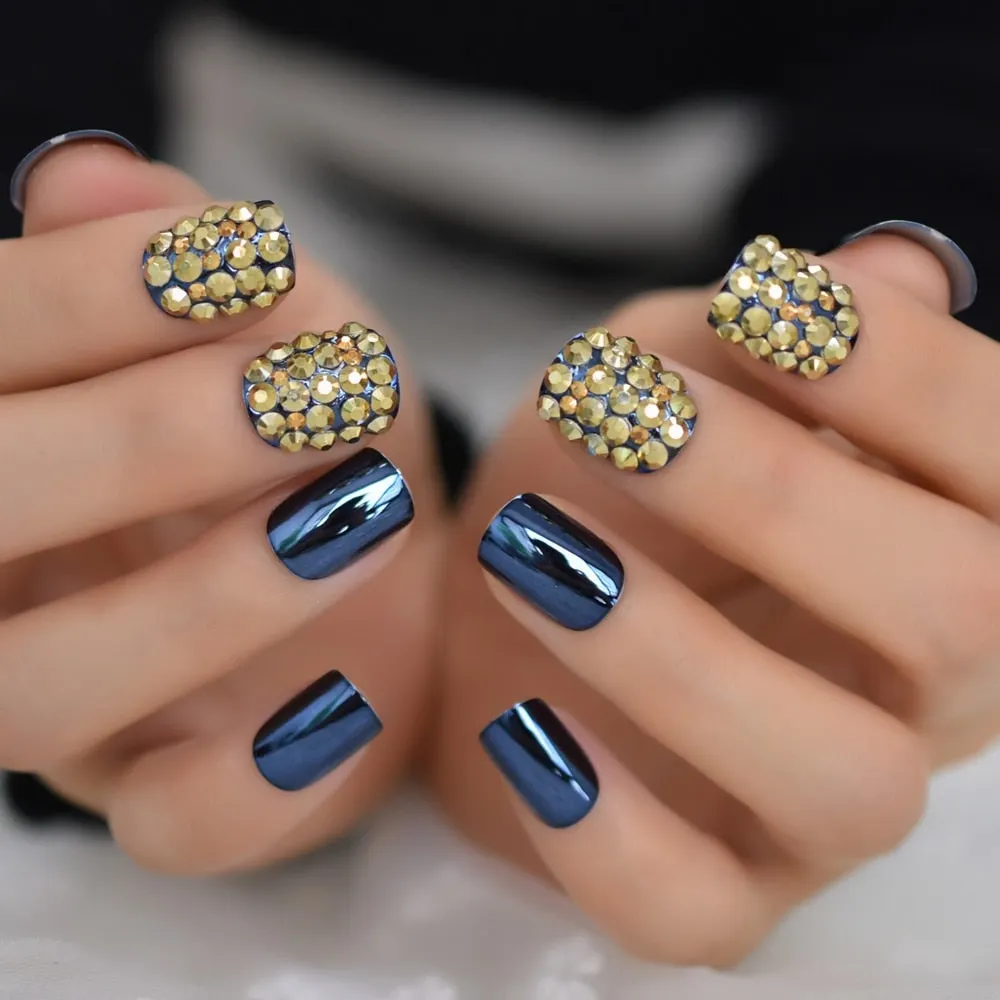 Fake Diamond Rhinestone With Short Nail Squoval Black Mixed Nail Supplies For Professional Full Cover Color Optional Fingernail-Nail Inspo