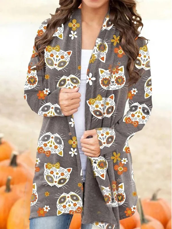 Halloween Pumpkin Ghost Casual Cardigan Jacket