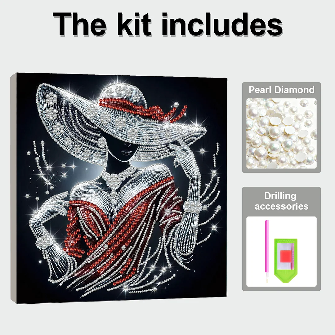Elegant Lady - DIY Pearl Diamond Art Kit With Frame 30*30cm