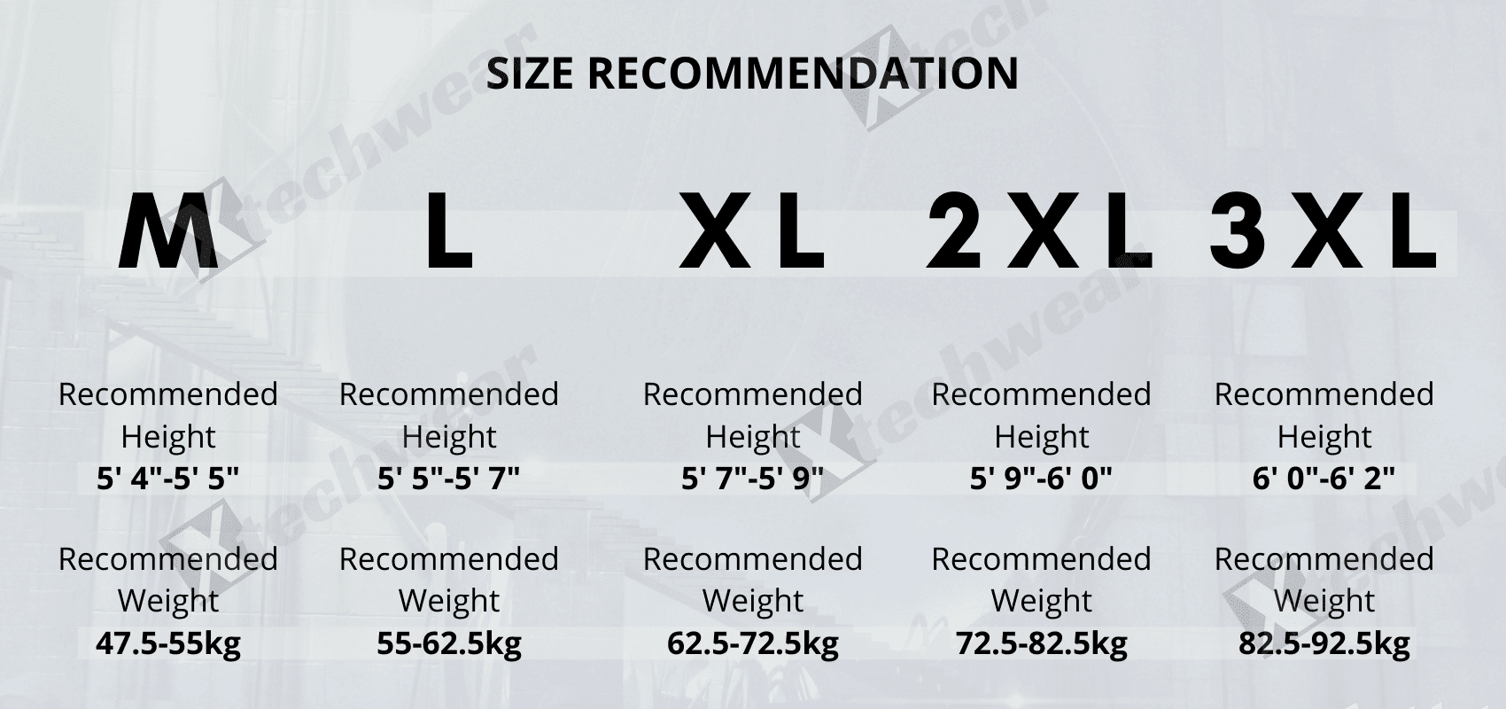 techwear size chart