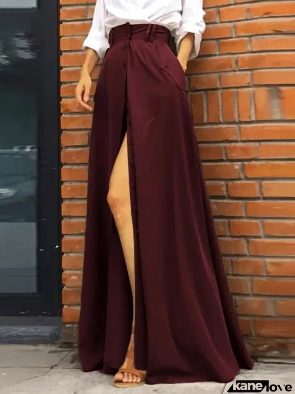 Women's Skirts Solid Single-Breasted Pocket Slit Skirt